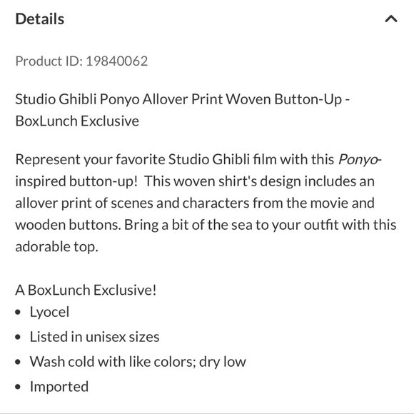 Studio Ghibli Ponyo 2008 allover print button up shirt, mermaids, wooden buttons - Picture 10 of 10